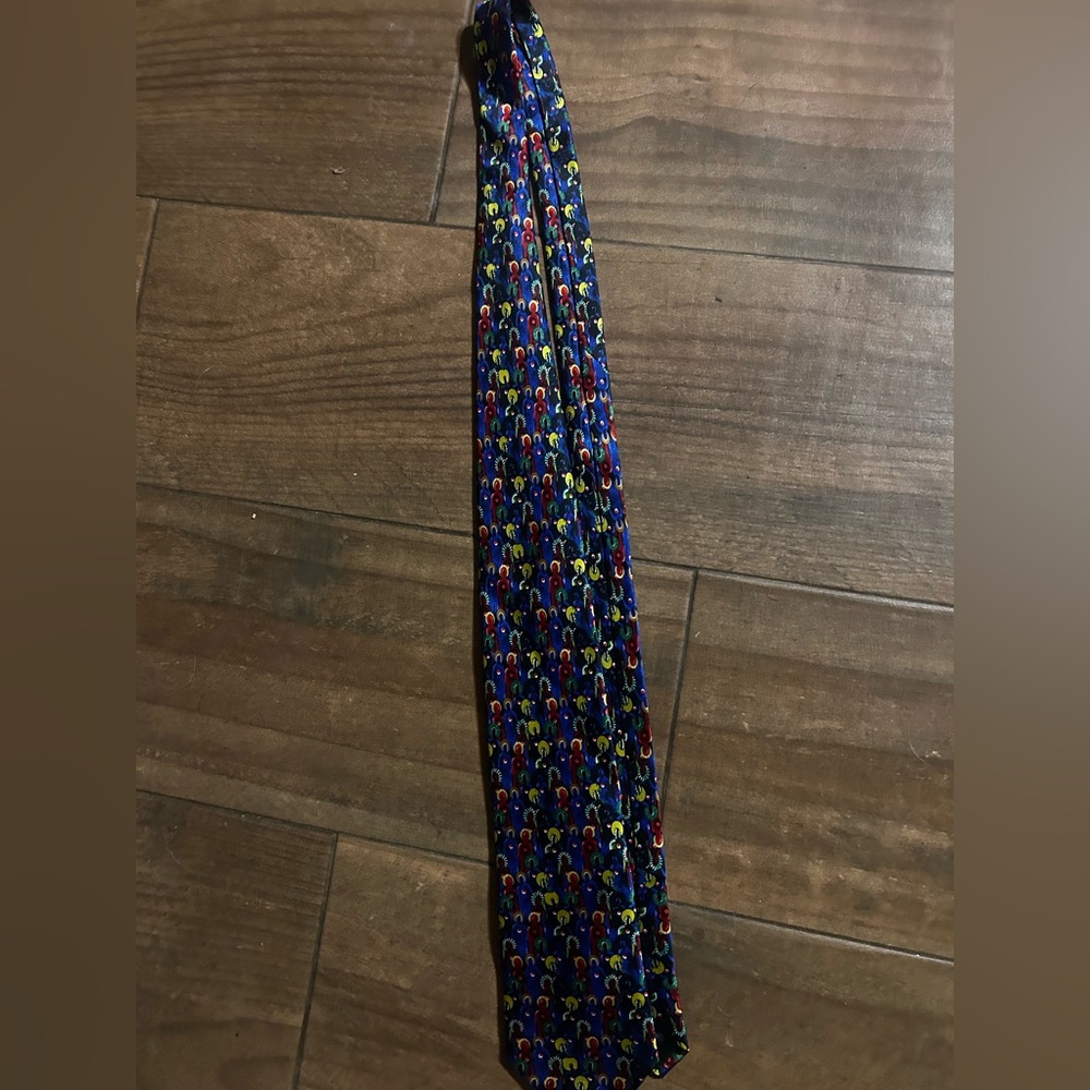 Carlos Santana Vibrant Blue and Red Artistic Tie